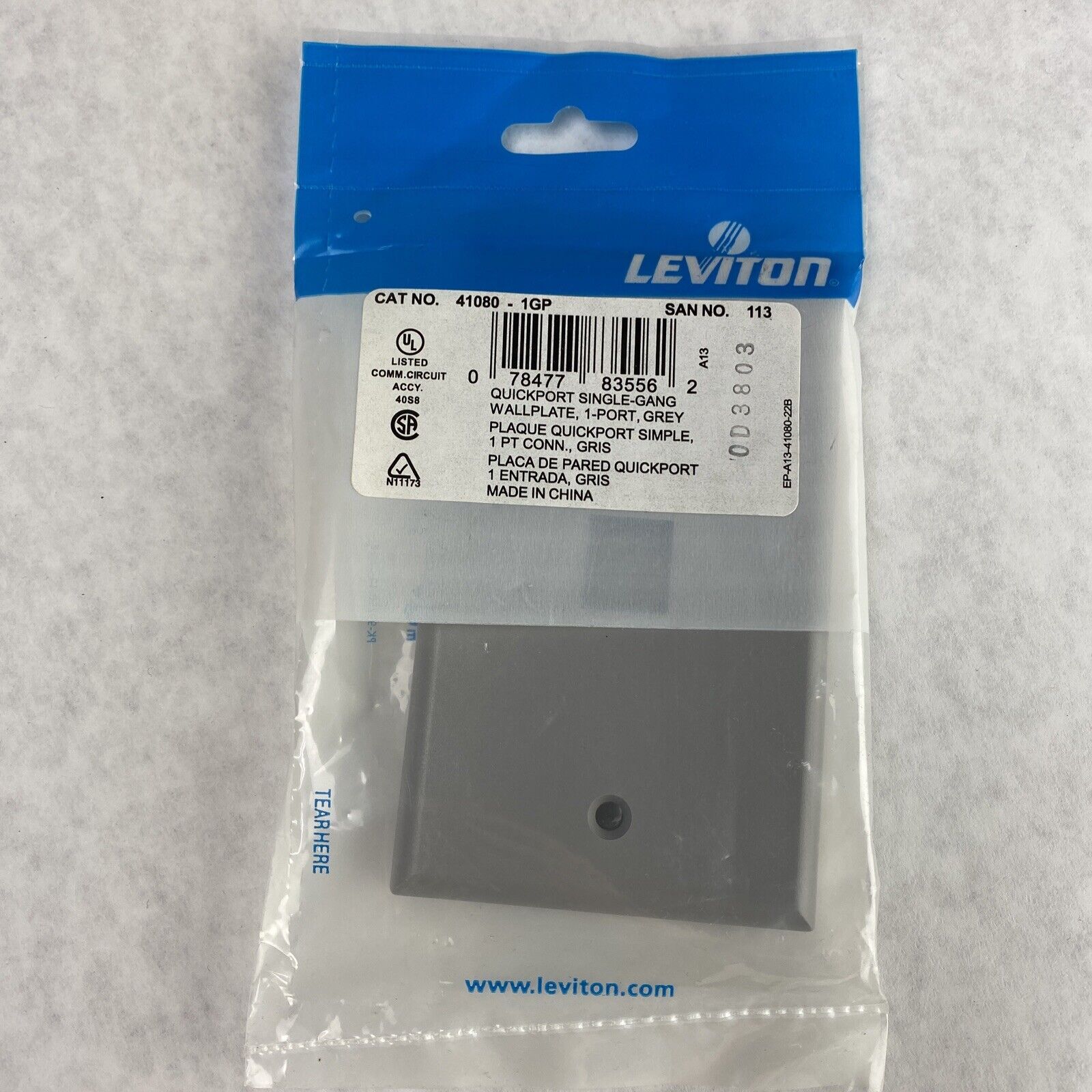 Leviton 41080-1GP Single-Gang 1-Port QuickPort Wallplate Grey (Lot of 10)