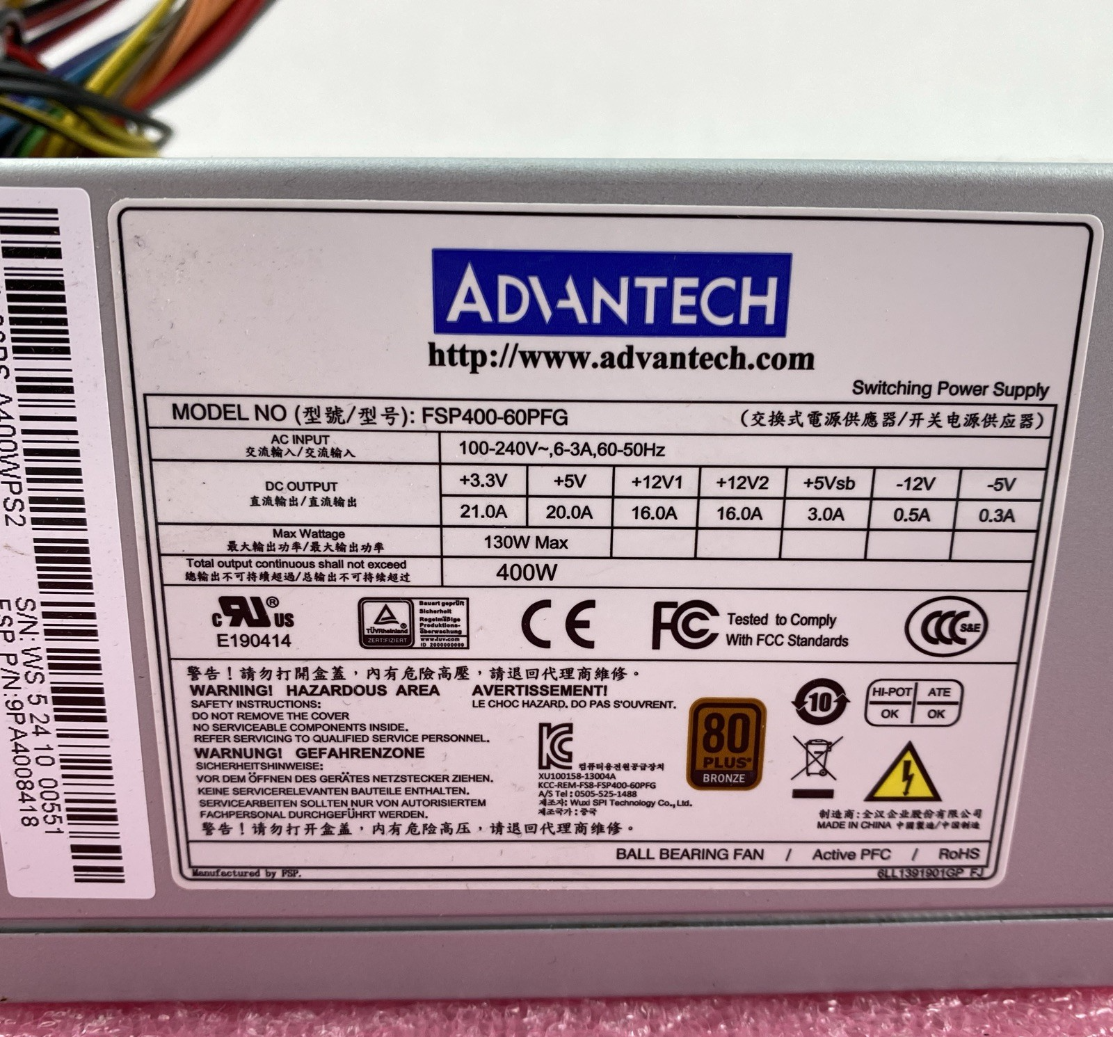 Advantech FSP400-60PFG 80 Plus Bronze 400W Switching Power Supply