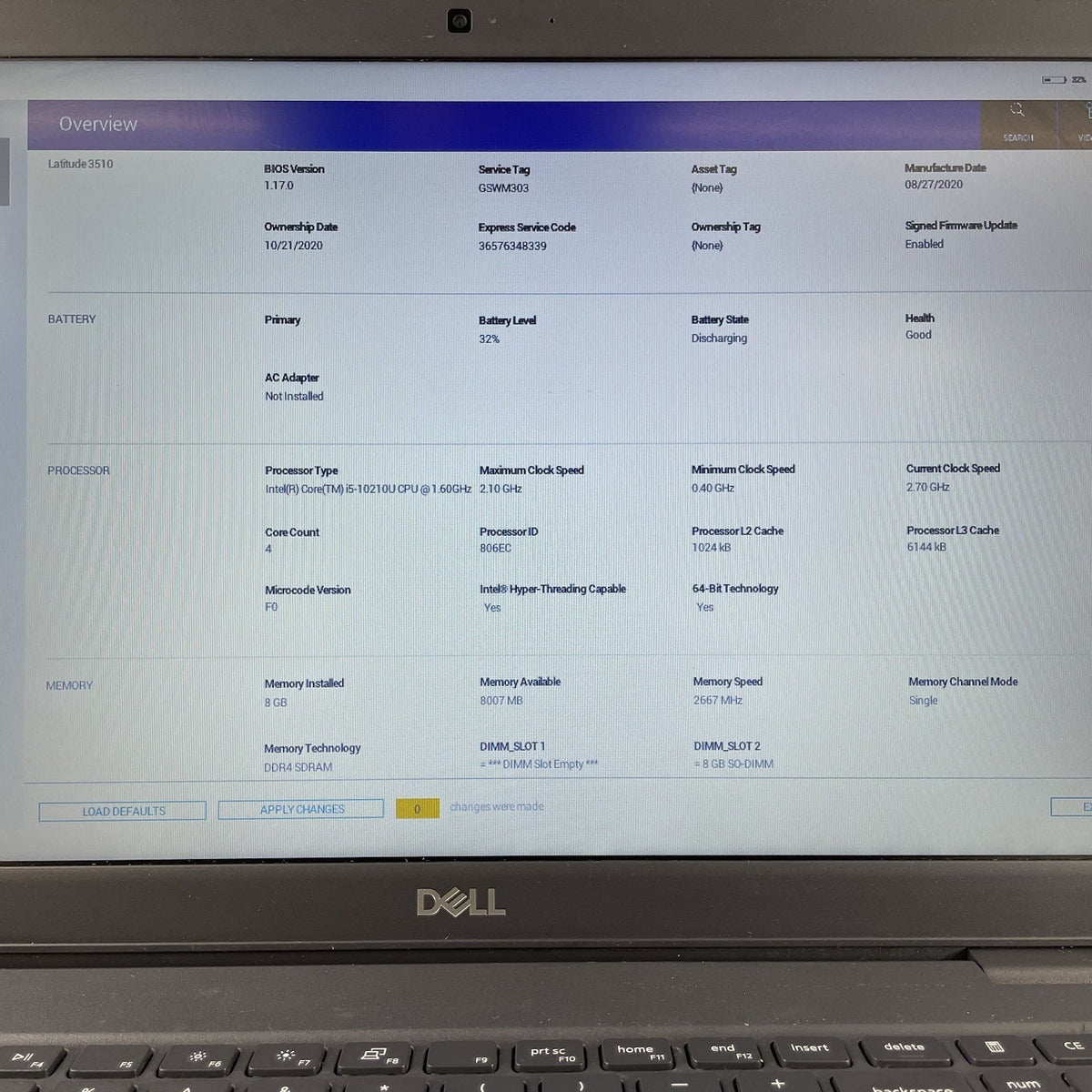 Dell Latitude 3510 15.6" i5-10210U 1.60 GHz 8 GB RAM No SSD/OS/AC - READ3
