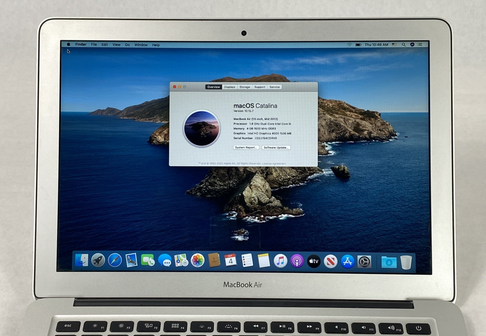 Apple MacBook Air A1466 2012 13" 1.8GHz i5 4GB RAM 250GB SSD os10.15.7 364Cycles