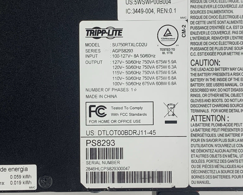 Tripp Lite SU750RTXLCD2U SmartOnline 120V 750VA 675W UPS Tested No Batteries