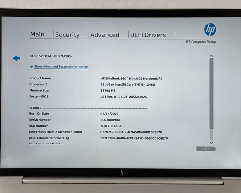 HP EliteBook 860 G9 16" Core i5-1245U 3.96 GHz 32 GB RAM No SSD No OS