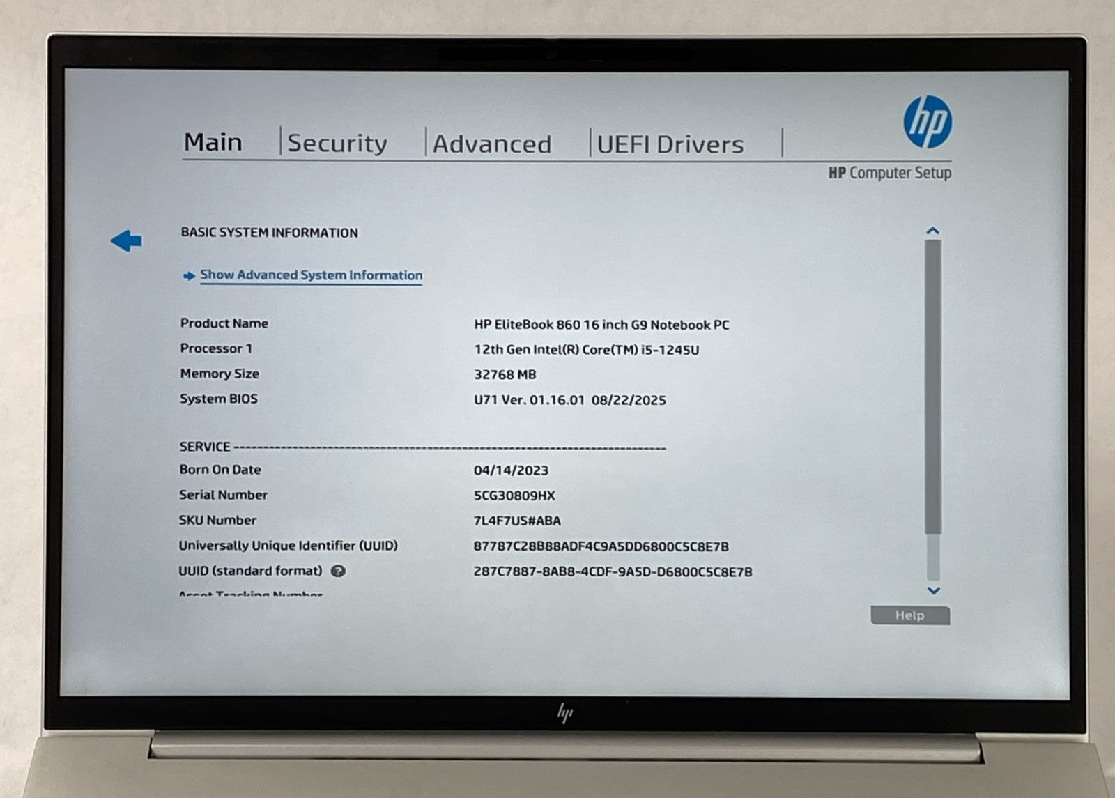 HP EliteBook 860 G9 16" Core i5-1245U 3.96 GHz 32 GB RAM No SSD No OS