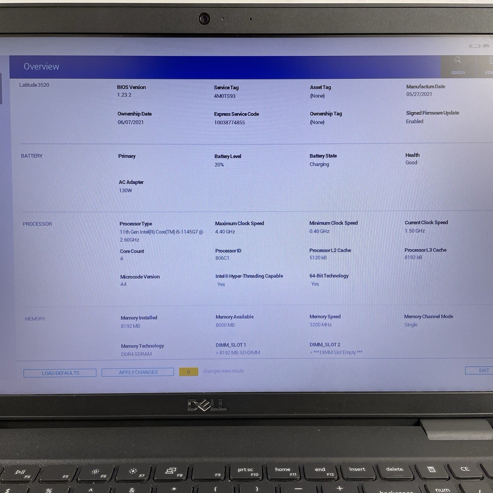 Dell Latitude 3520 15.6" i5-1145G7 2.60 GHz 8 GB RAM No SSD/OS/AC - Heat Spot2