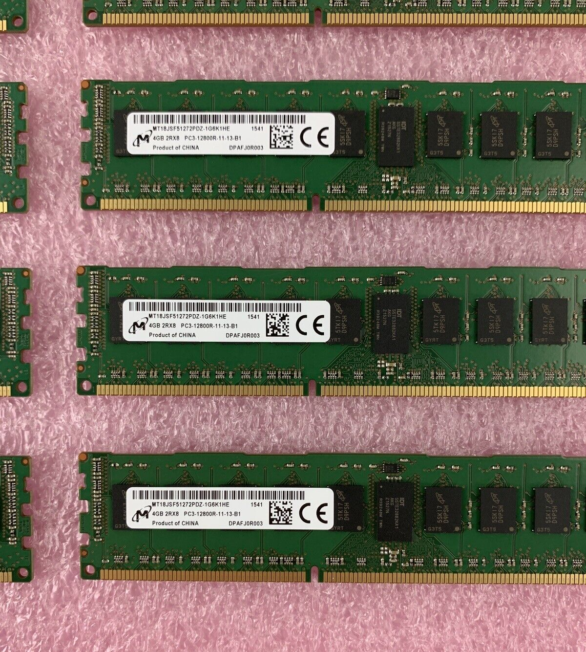 Lot of 8 Micron 4GB PC3-12800R DDR3 ECC SERVER RAM MT18JSF51272PDZ-1G6K1HE