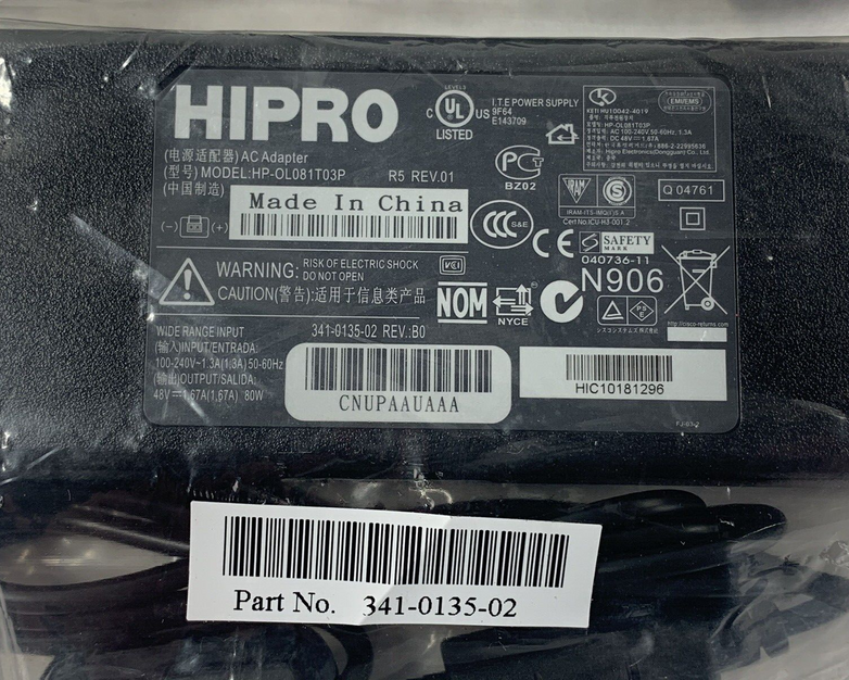 HIPRO Cisco HP-Ol081T03P AC Adapter and Power Cord