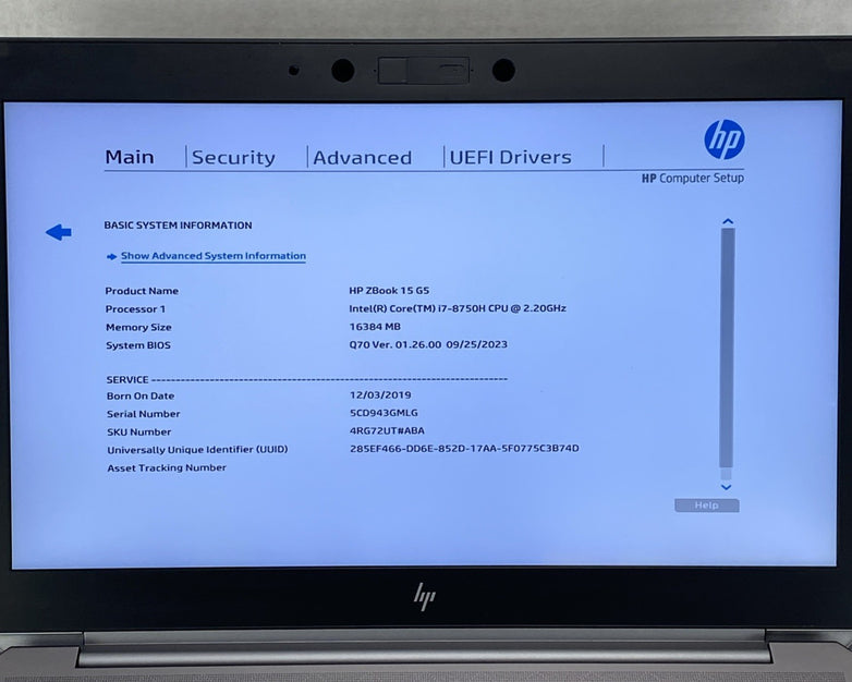 HP ZBook 15 G5 Intel Core i7-8750H 2.20 GHz 16 GB RAM 15.6" No HDD No OS