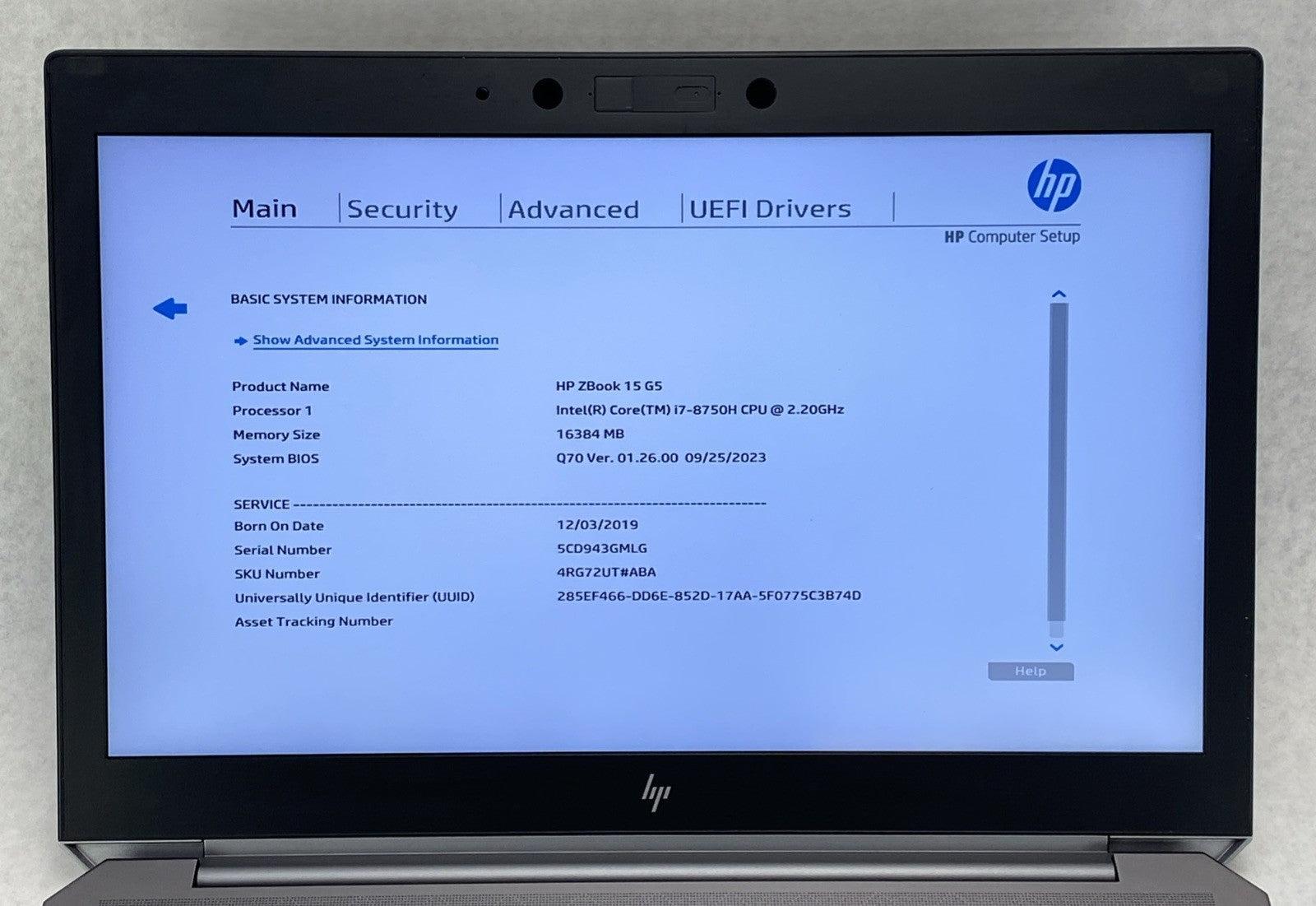 HP ZBook 15 G5 Intel Core i7-8750H 2.20 GHz 16 GB RAM 15.6" No HDD No OS