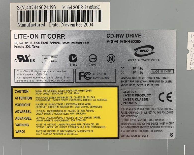 Lite-On SOHR-5238S CD-RW Disk Drive