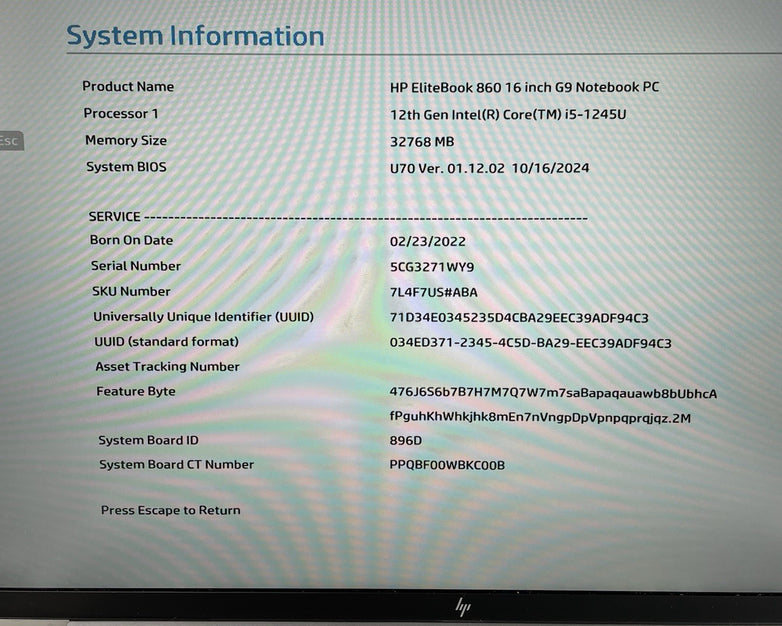 HP EliteBook 860 G9 16" i5-1245U 1.60 GHz 32 GB RAM No SSD/OS/AC