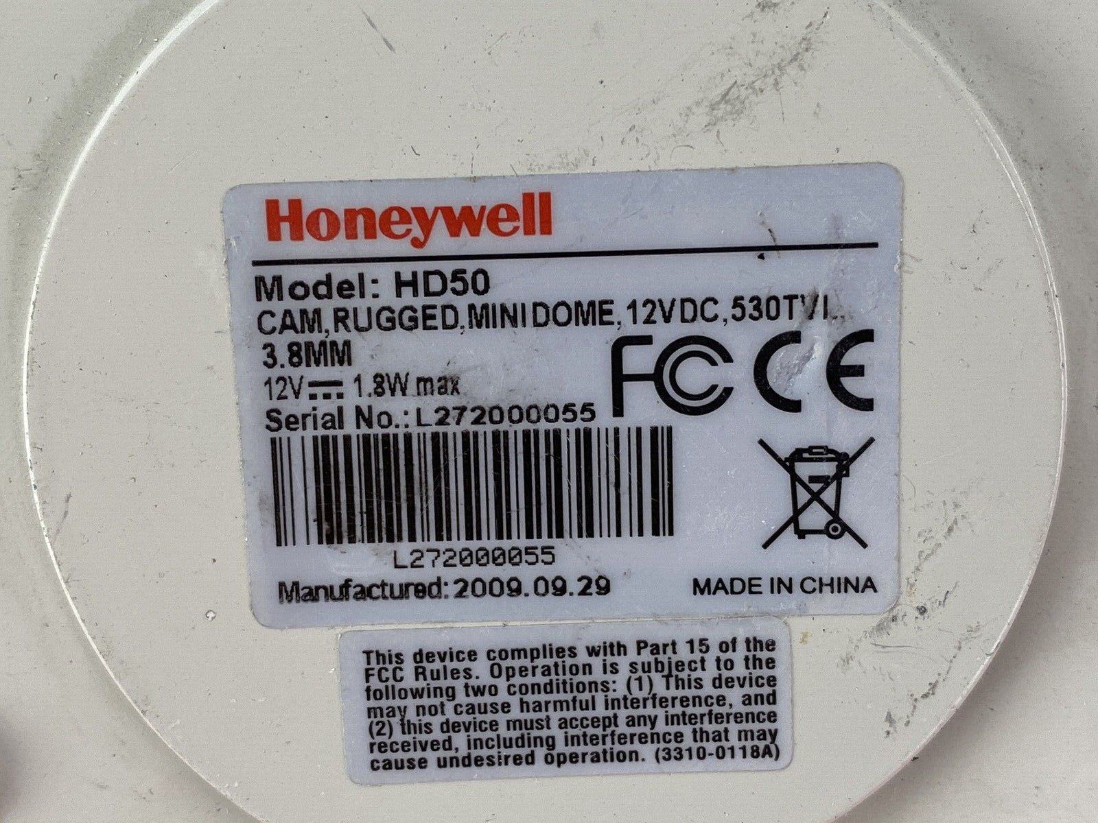 Lot of 3 Honeywell HD50 Rugged Dome Security Camera Untested - Parts or Repair
