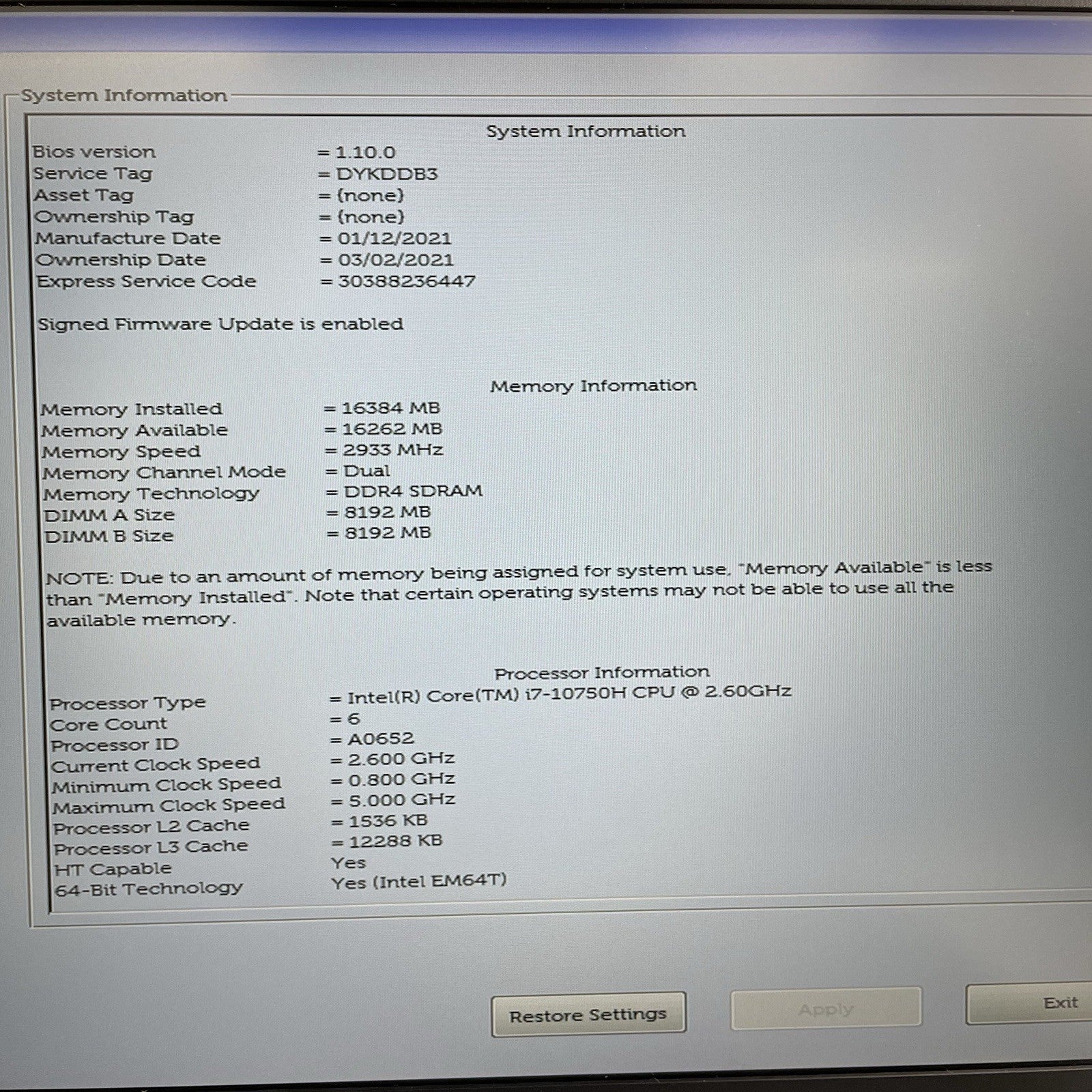 Dell Precision 3551 15.6" i7-10750H 2.60 GHz 16 GB RAM No SSD/OS/AC5