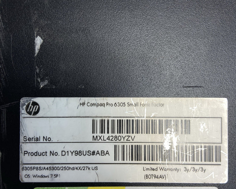 HP Compaq Pro 6305 SFF AMD A4-5300B 3.4GHz 4GB RAM No HDD No OS