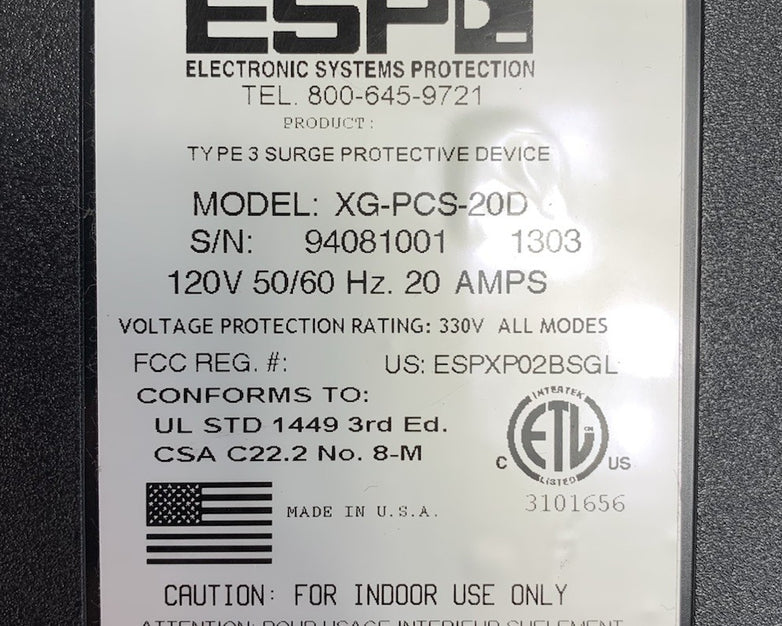 ESP XG-PCS-20D 120V 50/60 Hz 20A Surge Protector