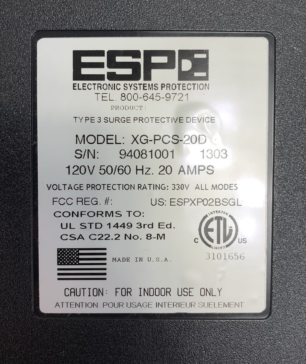 ESP XG-PCS-20D 120V 50/60 Hz 20A Surge Protector11