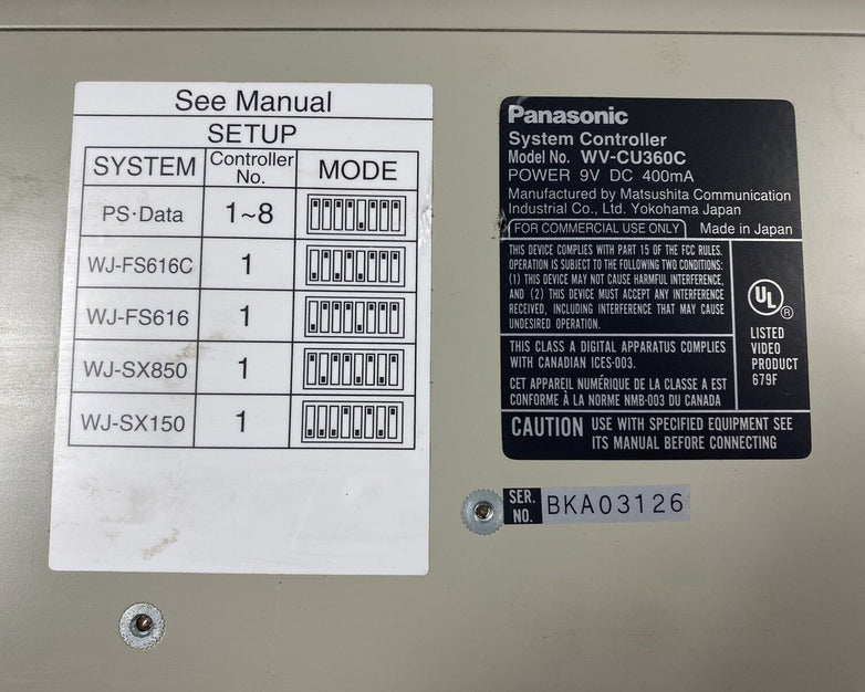 Panasonic WV-CU360C System Controller with AC Adapter Tested