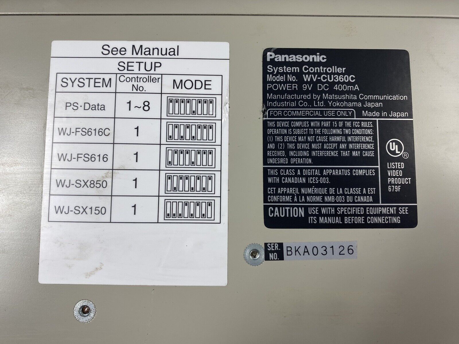 Panasonic WV-CU360C System Controller with AC Adapter Tested