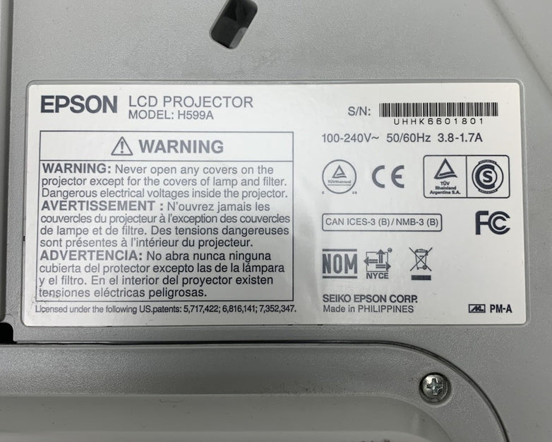 Epson H599A BrightLink 595Wi LCD Lamp Projector 1231 Lamp Hours No Remote