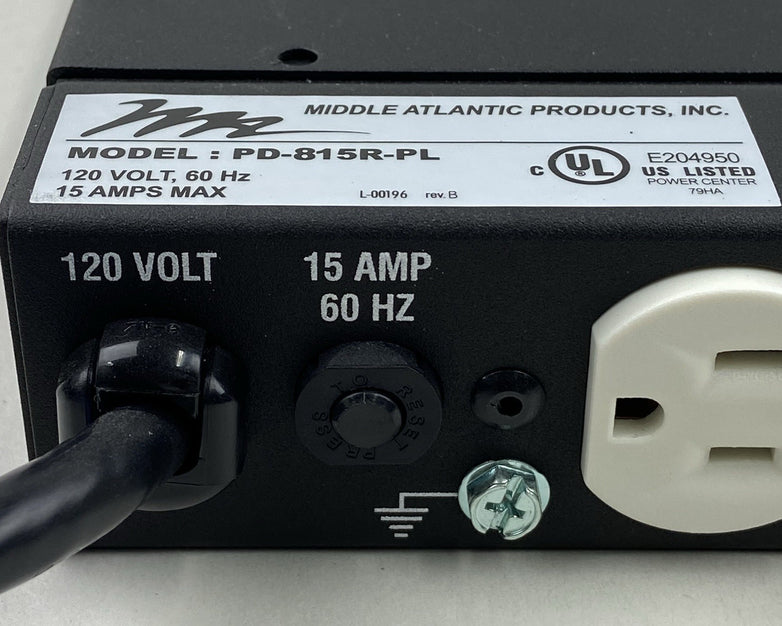 Middle Atlantic Products PD-815R-PL Rackmount Power Center 120V-12A-60Hz