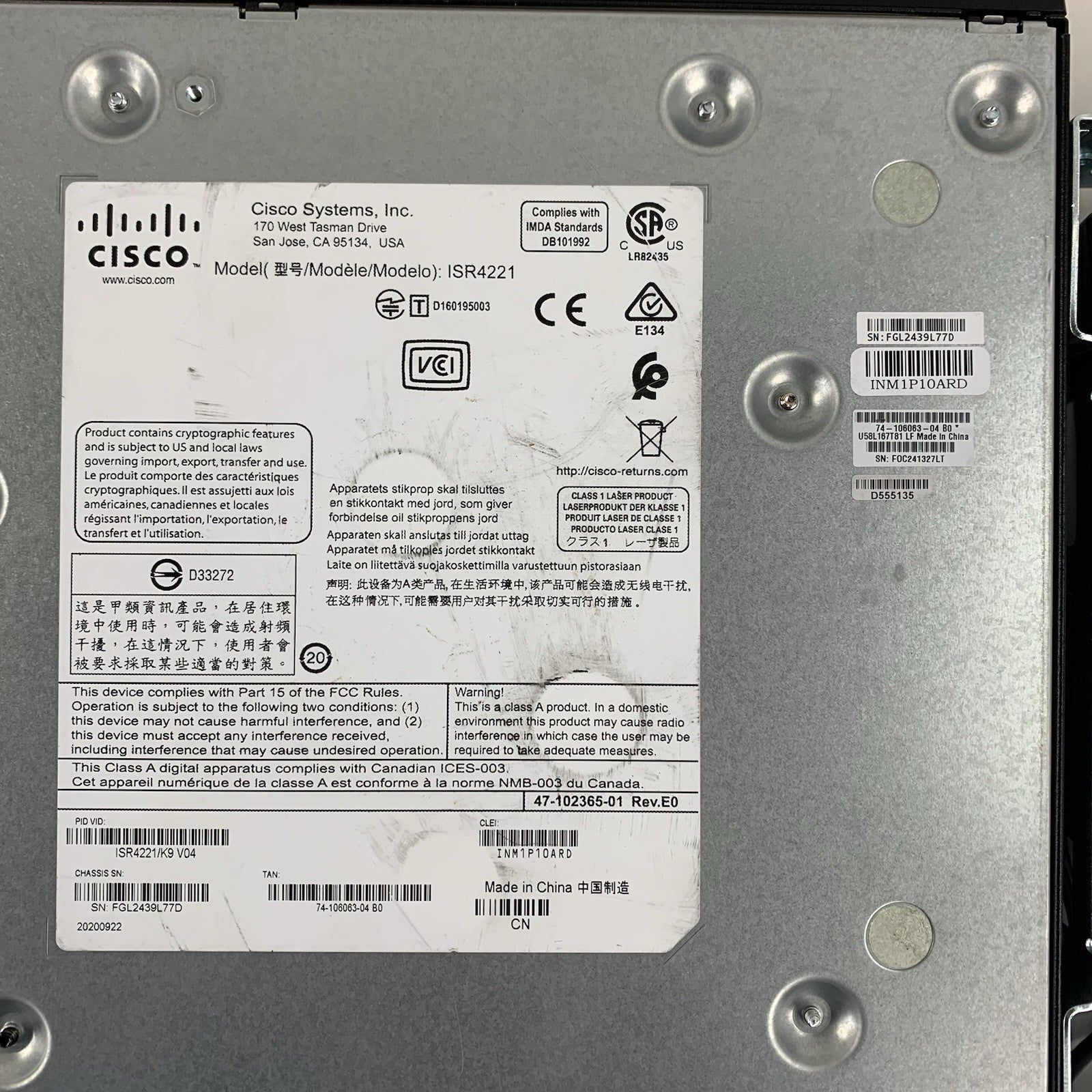 Cisco ISR4221 4200 Series Integrated Services Router Tested W/ Mount and PSU7