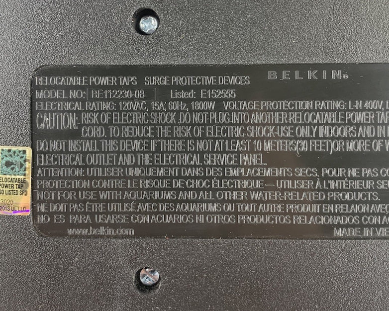 Belkin BE112230-08 Relocatable Power Tap Surge Protector Power Supply