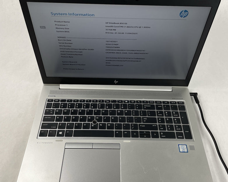 HP EliteBook 850 G6 i7-8665U 1.90 GHz 32 GB RAM No SSD/OS/AC