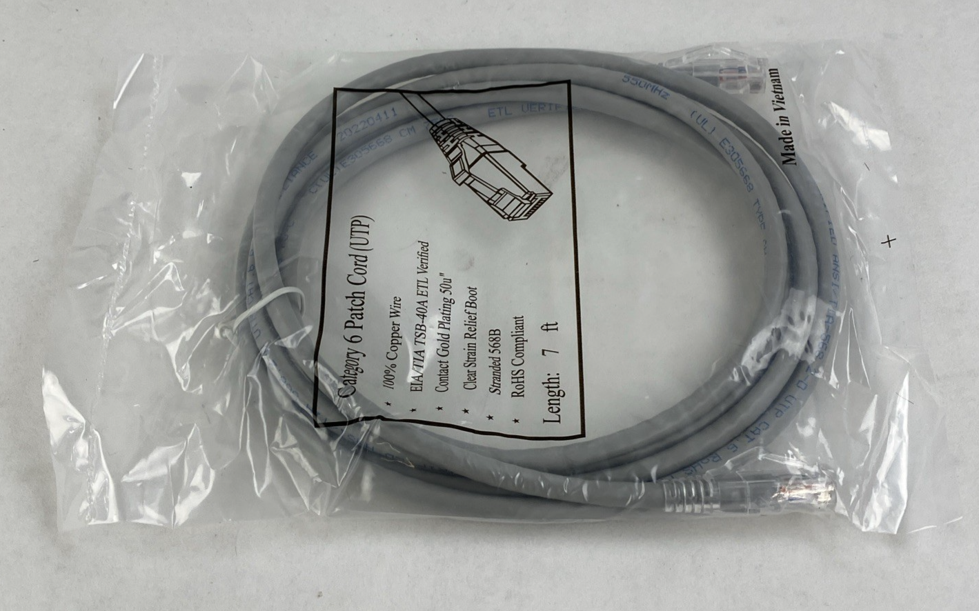 Category 6 Patch Cord (UTP) 7FT 550MHz (Lot of 5)