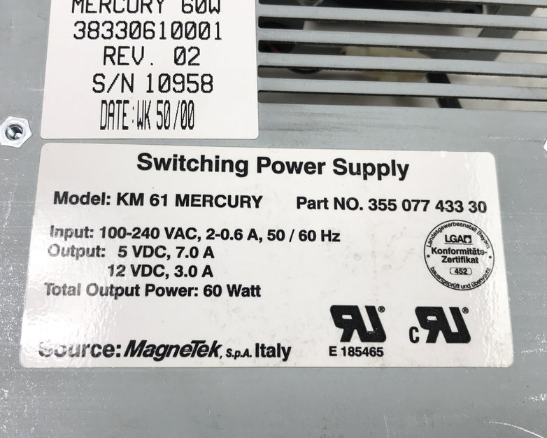 KM 61 Mercury 355-077-433-30 Switching Power Supply 60Hz  60W 240VAC 7A