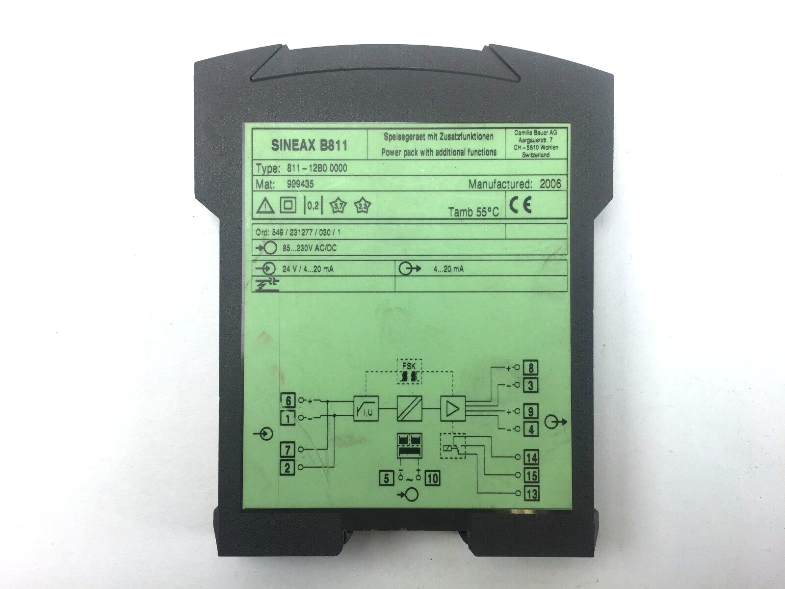 Goosen Metrawat Camille Bauer SINEAX B811 Power Pack 811-12B00000, 24V