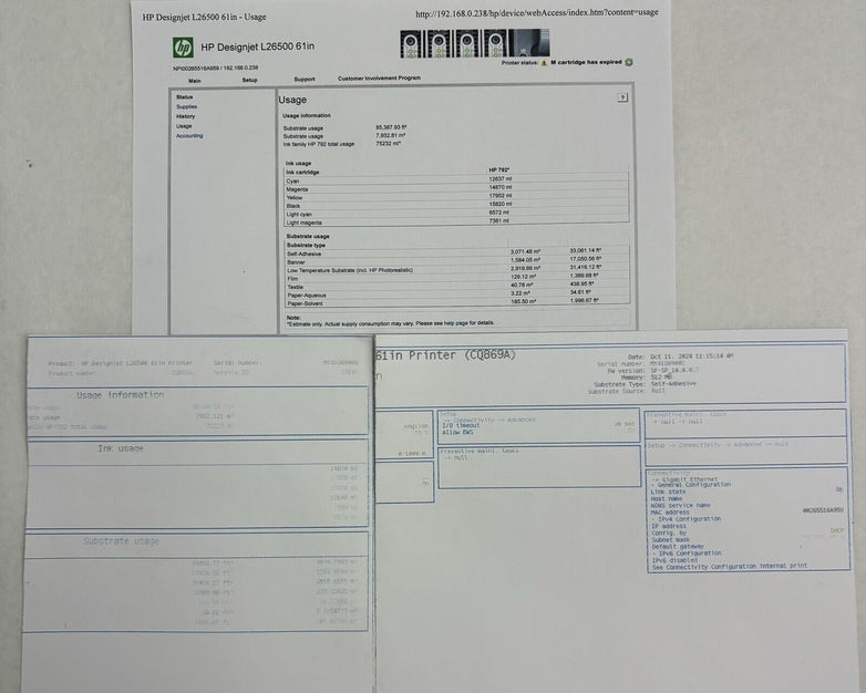 HP CQ869A Designjet L26500 Latex Printer Tested Needs Ink No Hard Drive No OS