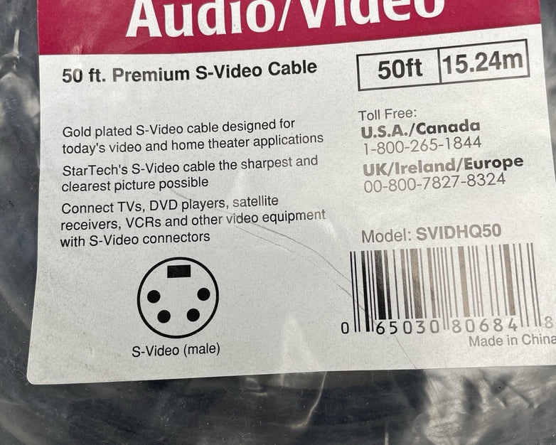 StarTech 50ft Premium Gold Plated S-Video Cable