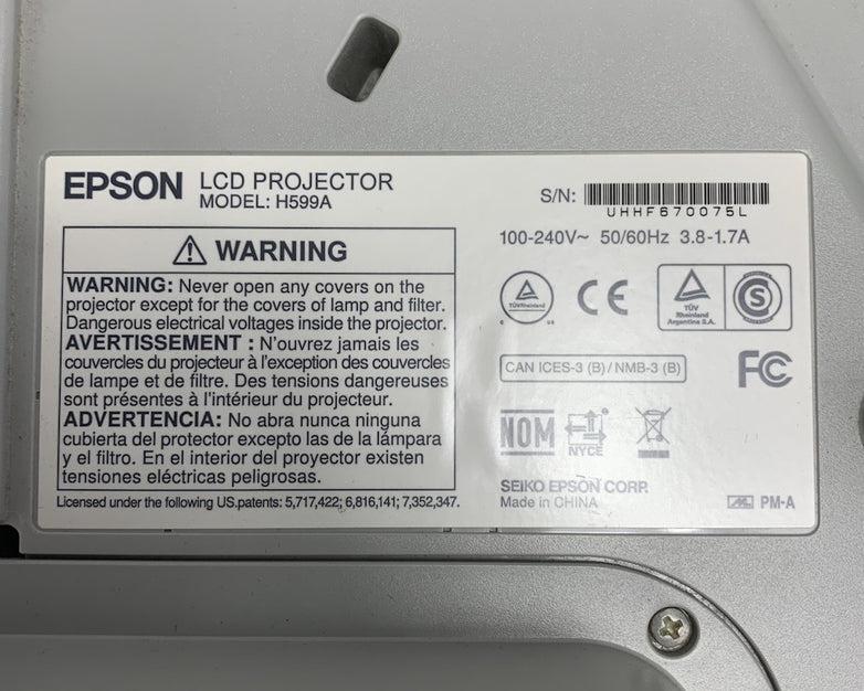Epson H599A BrightLink 595Wi LCD Lamp Projector 565 Lamp Hours No Remote