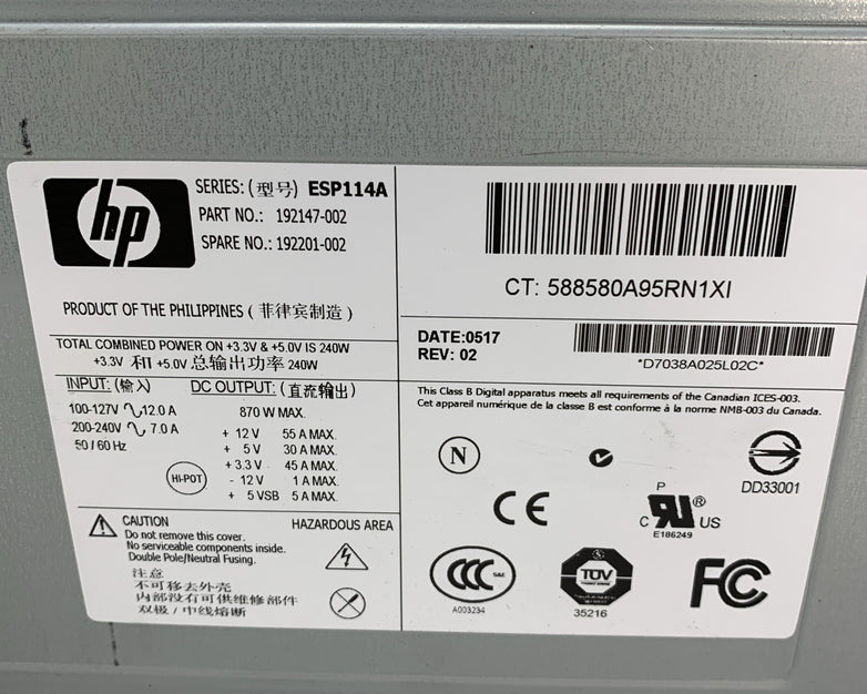 HP  Proliant ESP114A 870W Hot-Plug AC Redundant Power Supply 192147-002