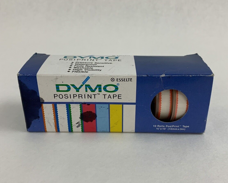 Dymo 610026 Esselte PosiPrint Labeling Tape White Orange Border 3/8"x10" 9 Rolls