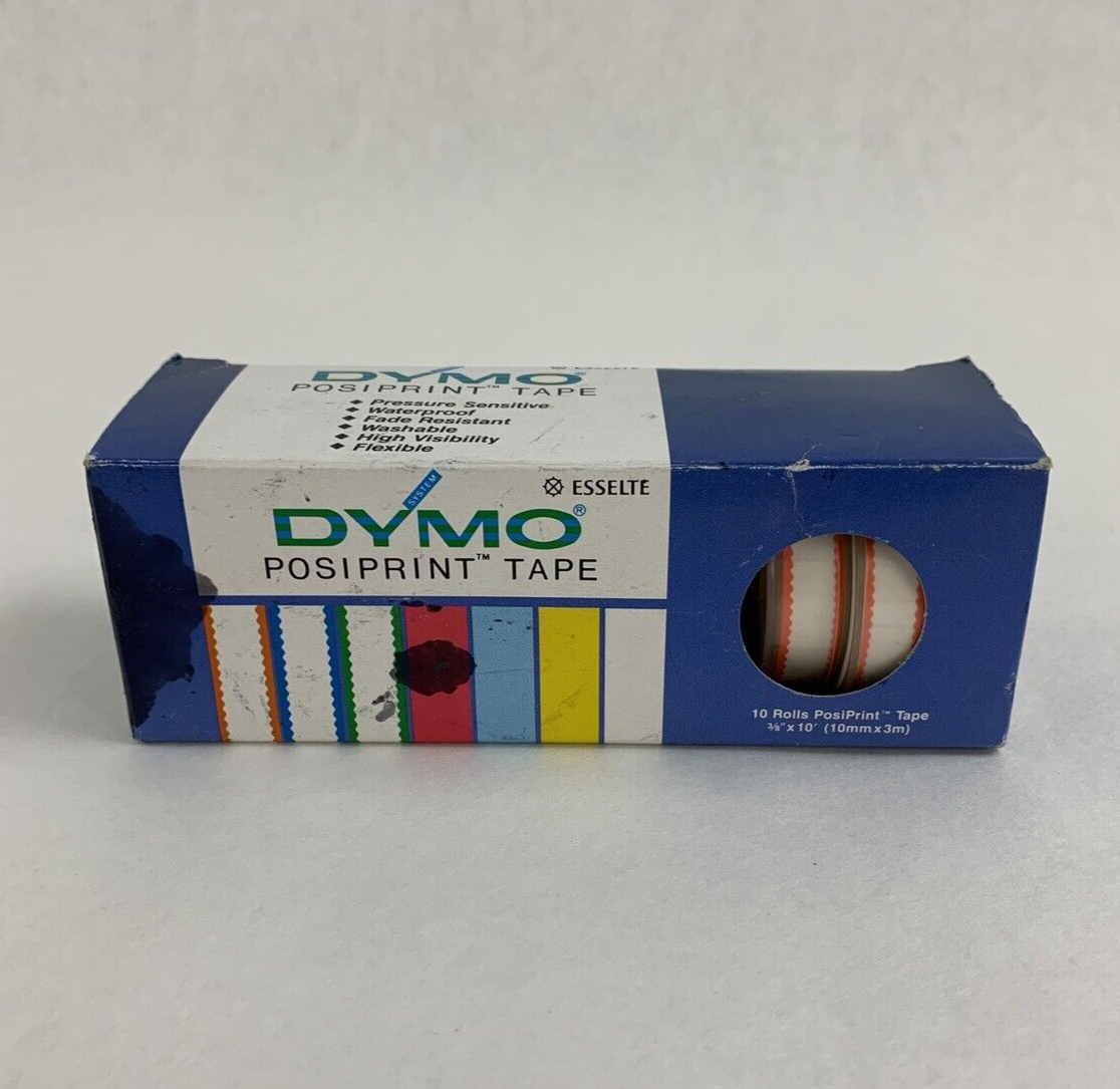 Dymo 610026 Esselte PosiPrint Labeling Tape White Orange Border 3/8"x10" 9 Rolls
