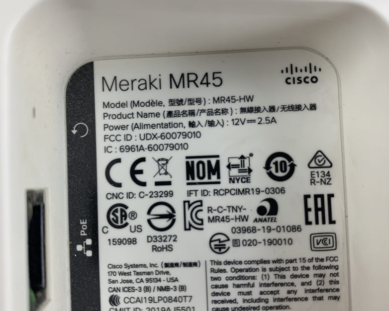 Cisco Meraki MR45-HW Cloud Managed Wireless Access Point Tested Unclaimed