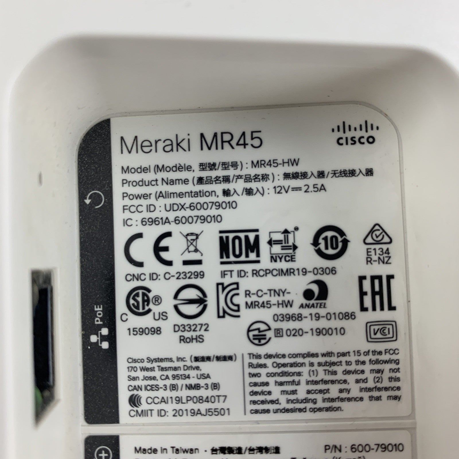 Cisco Meraki MR45-HW Cloud Managed Wireless Access Point Tested Unclaimed