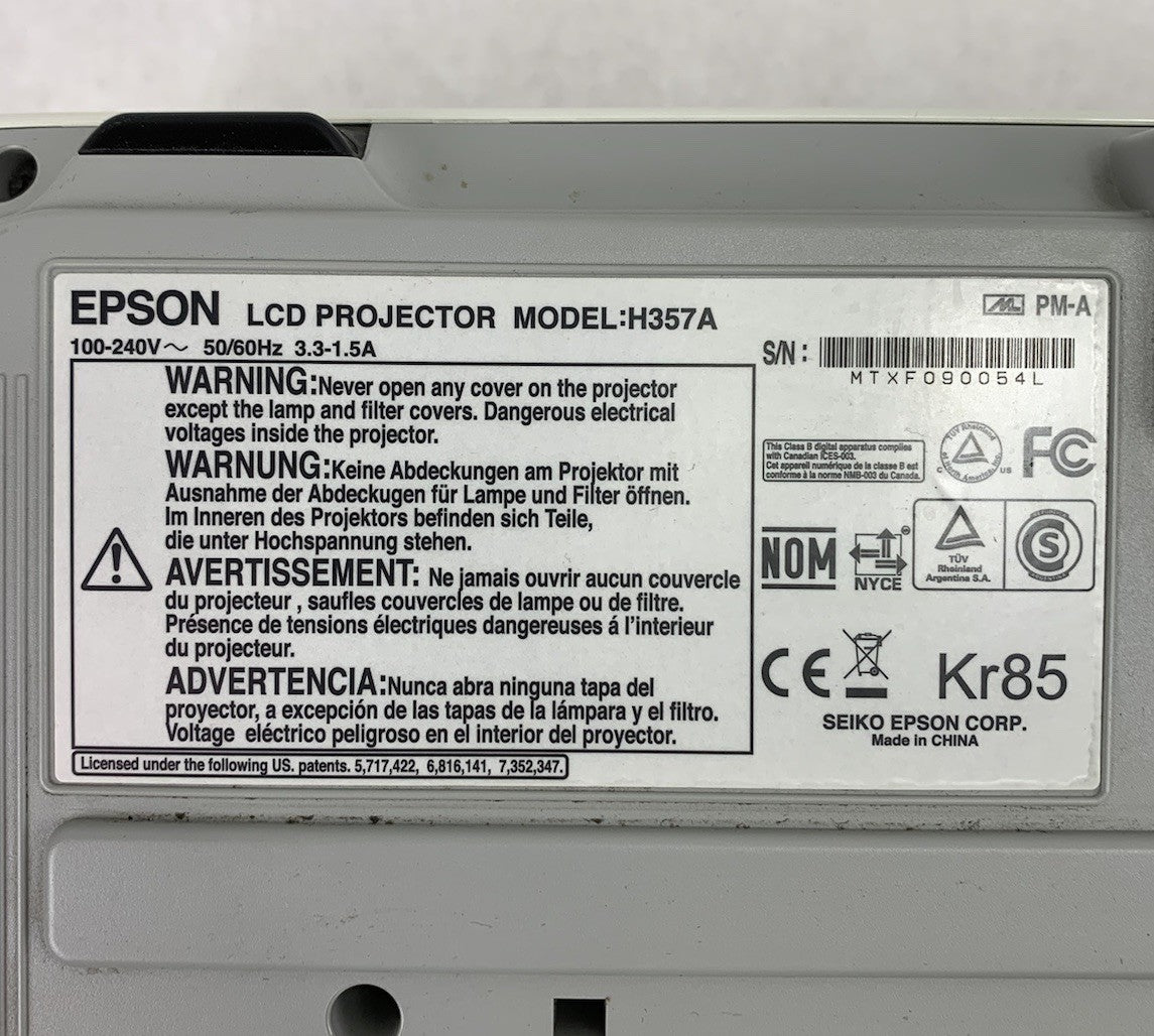Epson Powerlite 826W+ H357A LCD Projector 4997 Lamp Hours
