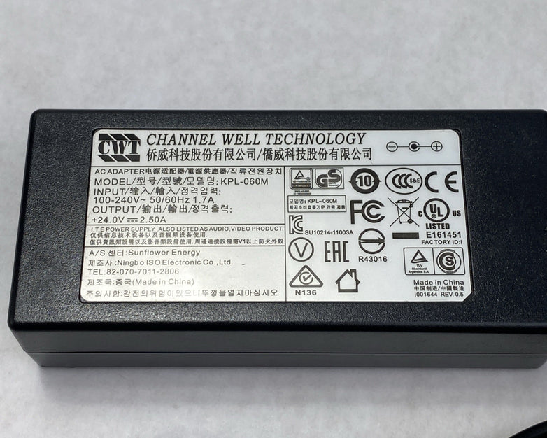 Channel Well Technology KPL-060M 60W 24V 5.5mm OD 2.5mm ID AC Adapter (Lot of 5)
