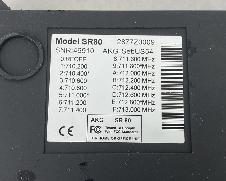 AKG SR80 Wireless Receiver No AC Adapter Power Tested