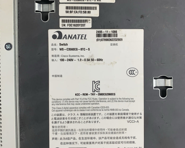 Cisco Catalyst 3560 WS-C3560CG-8TC-S Managed Switch 8-Port 1GbE Tested w/ Ears