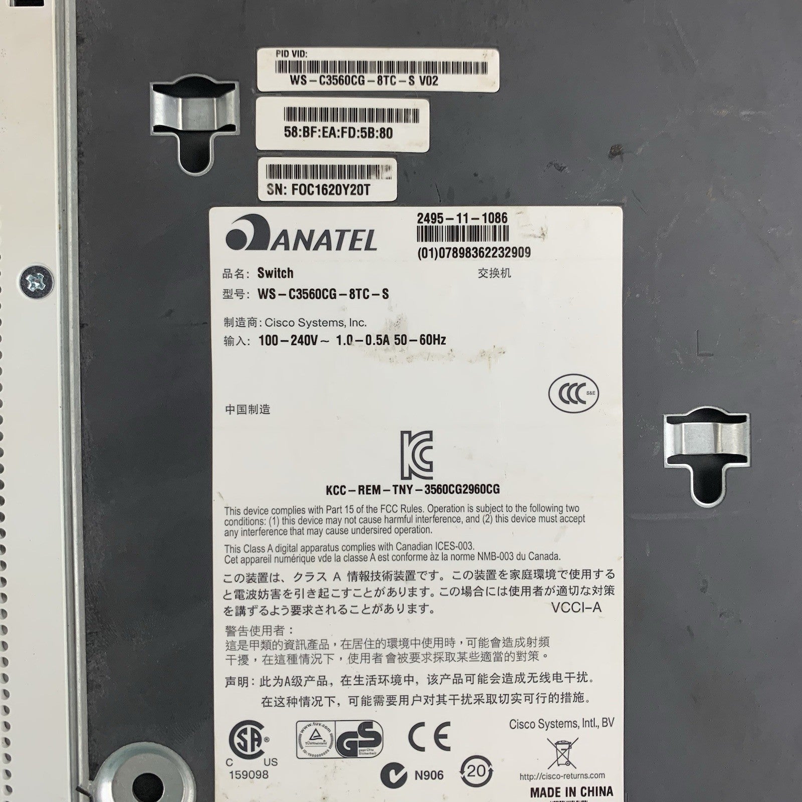 Cisco Catalyst 3560 WS-C3560CG-8TC-S Managed Switch 8-Port 1GbE Tested w/ Ears9