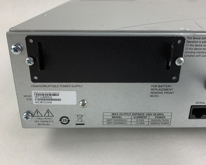APC SmartUPS SMT1500RM2U 2U Rack Mount No Network Card No Battery No Faceplate