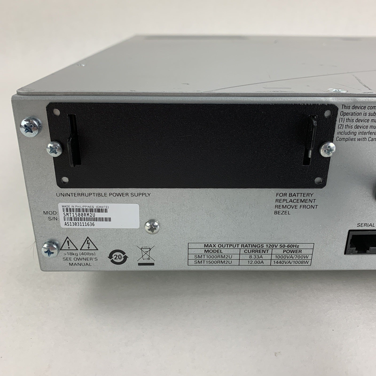 APC SmartUPS SMT1500RM2U 2U Rack Mount No Network Card No Battery No Faceplate