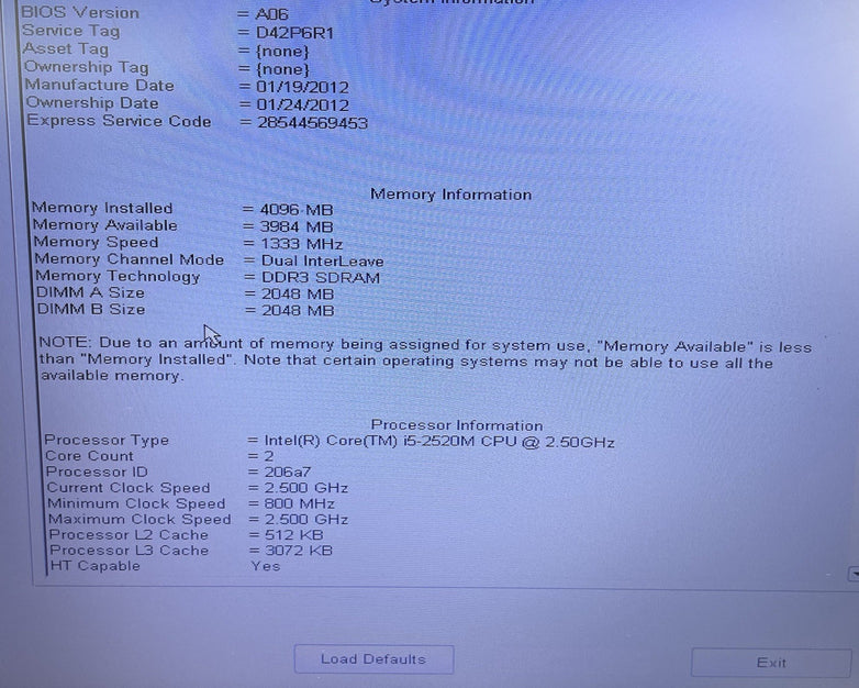 Dell Latitude E6420 14" i5-2520M 2.50 GHz 4 GB RAM No SSD/OS/AC/Battery