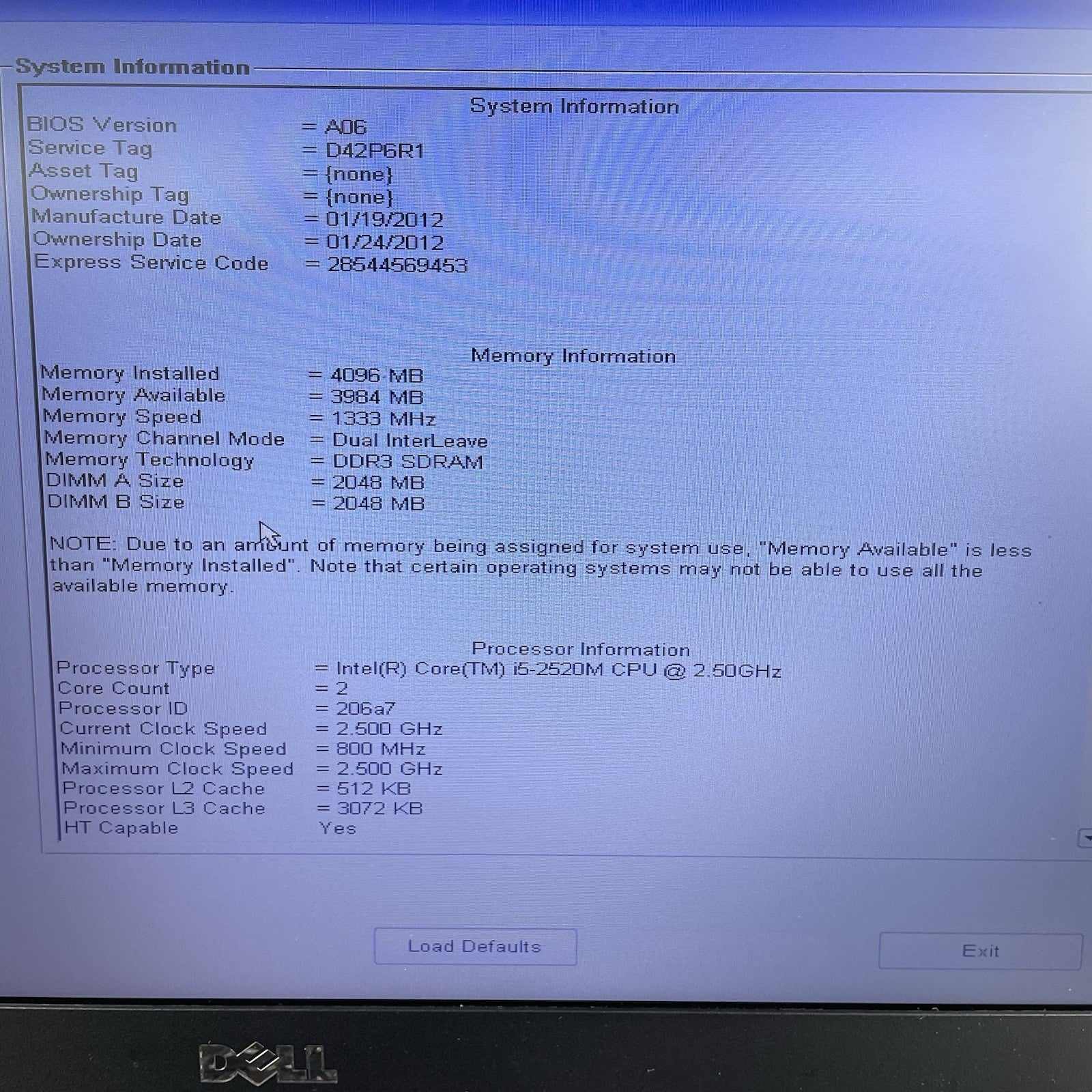 Dell Latitude E6420 14" i5-2520M 2.50 GHz 4 GB RAM No SSD/OS/AC/Battery3