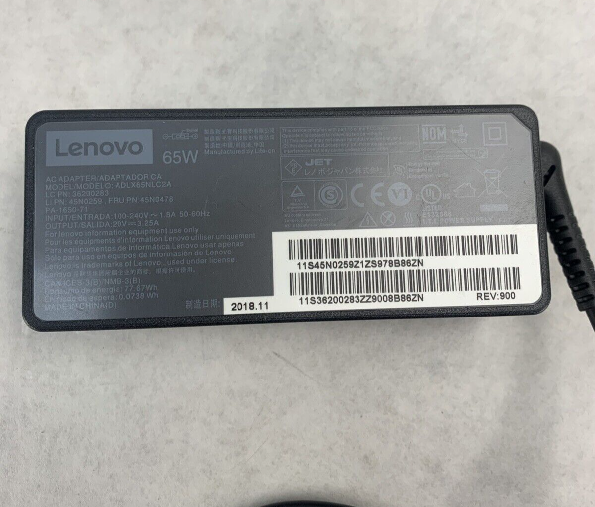 Mixed Lot of 3 Levovo A17-065N2A PA-1650-72 ADLX65NLC24 AC Adapter