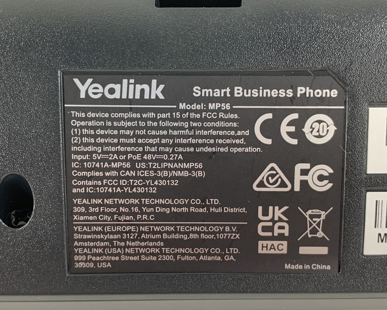 Yealink MP56 MS Teams Edition IP Phone Factory Reset No Stand or Handset