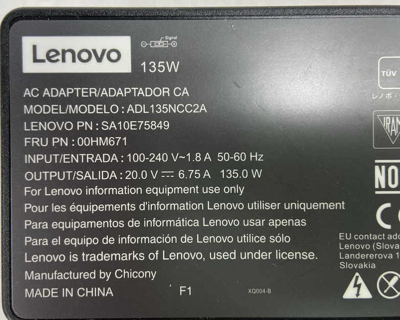 Lenovo 135W Charger ADL135NCC2A Power Adapter 20V 6.75A