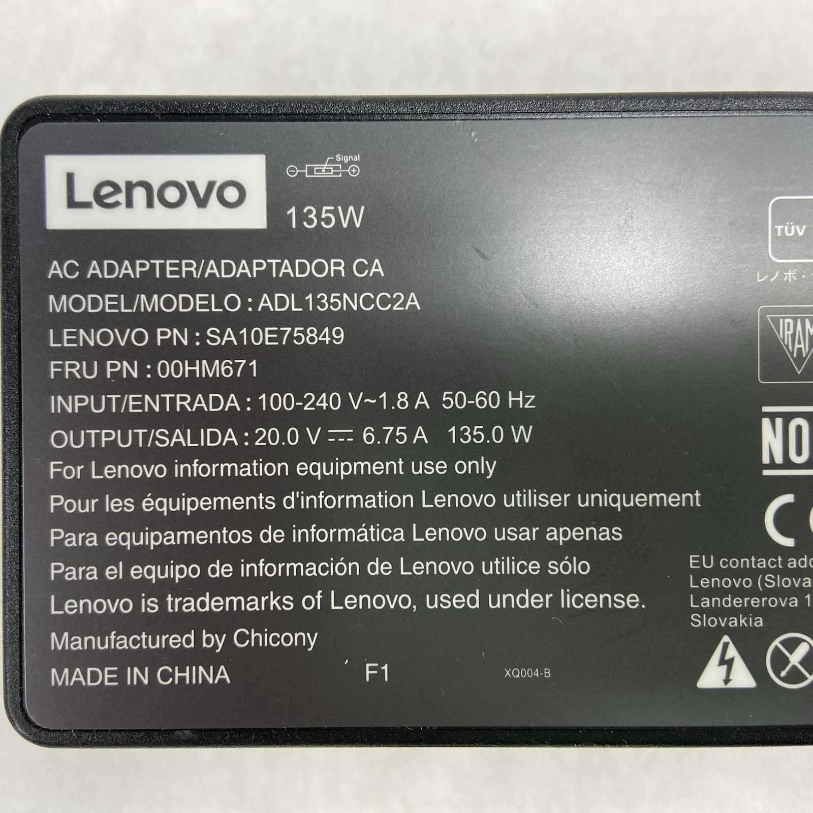 Lenovo 135W Charger ADL135NCC2A Power Adapter 20V 6.75A